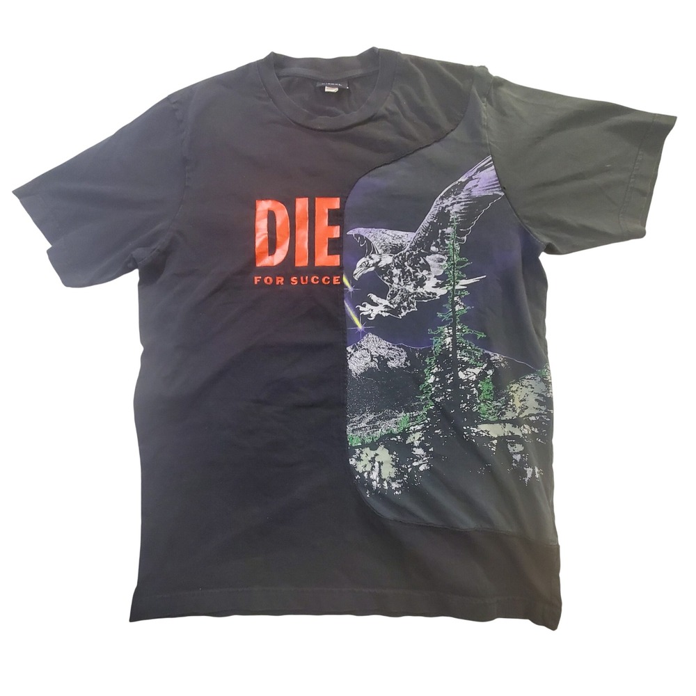 Diesel T-Blast Graphic T-Shirt Mens Small Black Eagle Die For Success